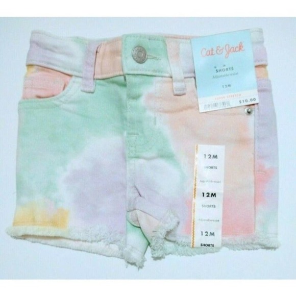 Cat & Jack Girls Raw Hem Boho Hippie Tie Dye Jean Shorts Adjustable Waist, 12M - Picture 7 of 8